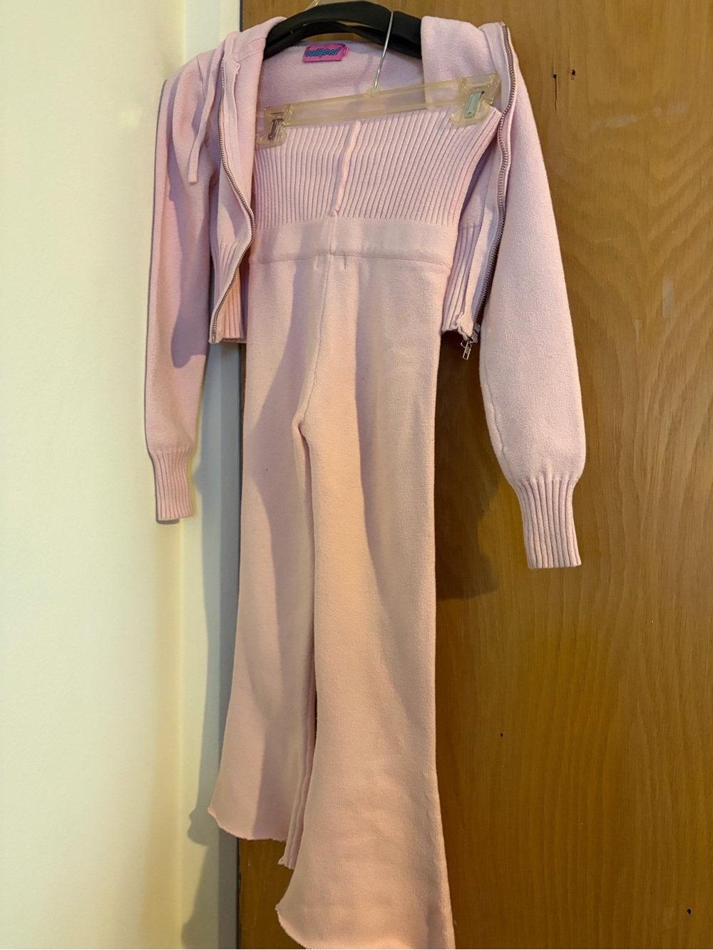 Edikted Kids Pink Knit Hoodie & Flared Pants Matching Set